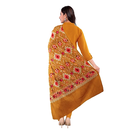 CASMIR WOMEN MUSTARD ZARI EMBROIDERY PASHMINA STOLE Combine UNSTITCHED SUIT &amp; SALWAR (NAAZ103)-MUSTARD-1