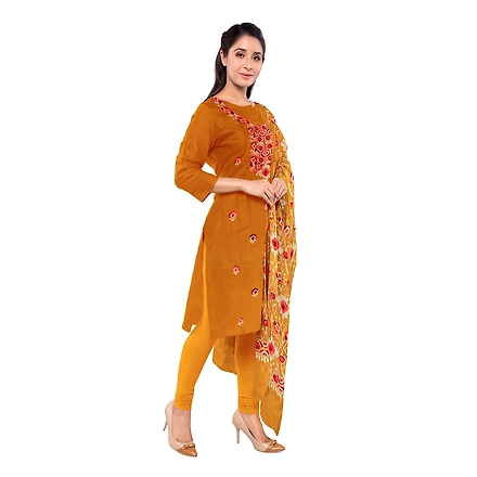 CASMIR WOMEN MUSTARD ZARI EMBROIDERY PASHMINA STOLE Combine UNSTITCHED SUIT &amp; SALWAR (NAAZ103)-MUSTARD-3