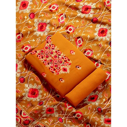 CASMIR WOMEN MUSTARD ZARI EMBROIDERY PASHMINA STOLE Combine UNSTITCHED SUIT &amp; SALWAR (NAAZ103)-MUSTARD-4