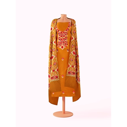CASMIR WOMEN MUSTARD ZARI EMBROIDERY PASHMINA STOLE Combine UNSTITCHED SUIT &amp; SALWAR (NAAZ103)-MUSTARD-5