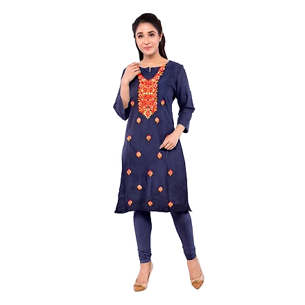 CASMIR WOMEN NAVY ZARI EMBROIDERY PASHMINA STOLE Combine UNSTITCHED SUIT &amp; SALWAR (NAAZ103)-NAVY-2