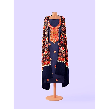 CASMIR WOMEN NAVY ZARI EMBROIDERY PASHMINA STOLE Combine UNSTITCHED SUIT &amp; SALWAR (NAAZ103)-NAVY-5