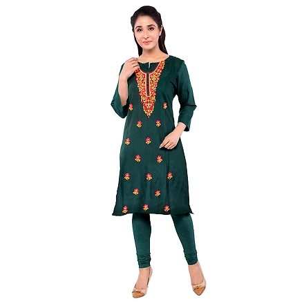 CASMIR WOMEN GREEN ZARI EMBROIDERY PASHMINA STOLE Combine UNSTITCHED SUIT &amp; SALWAR (NAAZ106)-GREEN-2