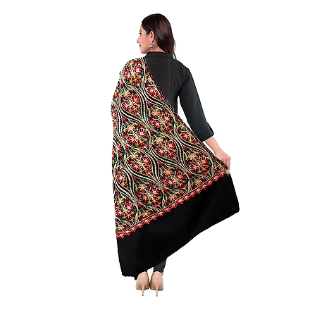 CASMIR WOMEN BLACK  ZARI EMBROIDERY PASHMINA STOLE Combine UNSTITCHED SUIT &amp; SALWAR (NAAZ106)-BLACK-1
