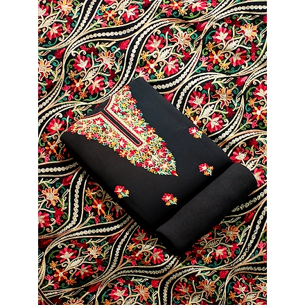CASMIR WOMEN BLACK  ZARI EMBROIDERY PASHMINA STOLE Combine UNSTITCHED SUIT &amp; SALWAR (NAAZ106)-BLACK-4