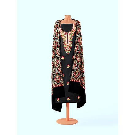 CASMIR WOMEN BLACK  ZARI EMBROIDERY PASHMINA STOLE Combine UNSTITCHED SUIT &amp; SALWAR (NAAZ106)-BLACK-5