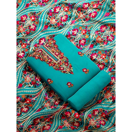 CASMIR WOMEN C.GREEN  ZARI EMBROIDERY PASHMINA STOLE Combine UNSTITCHED SUIT &amp; SALWAR (NAAZ106)-C.GREEN-4