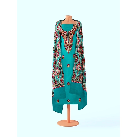 CASMIR WOMEN C.GREEN  ZARI EMBROIDERY PASHMINA STOLE Combine UNSTITCHED SUIT &amp; SALWAR (NAAZ106)-C.GREEN-5
