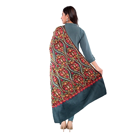 CASMIR WOMEN GREY ZARI EMBROIDERY PASHMINA STOLE Combine UNSTITCHED SUIT &amp; SALWAR (NAAZ106)-GREY-1
