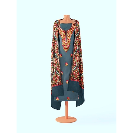 CASMIR WOMEN GREY ZARI EMBROIDERY PASHMINA STOLE Combine UNSTITCHED SUIT &amp; SALWAR (NAAZ106)-GREY-5