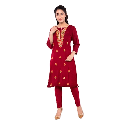 CASMIR WOMEN MAROON ZARI EMBROIDERY PASHMINA STOLE Combine UNSTITCHED SUIT &amp; SALWAR (NAAZ106)-MAROON-2