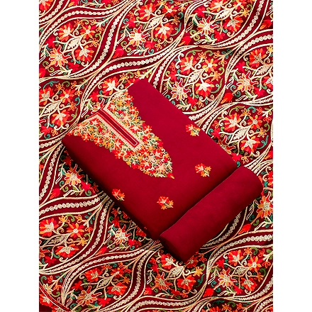 CASMIR WOMEN MAROON ZARI EMBROIDERY PASHMINA STOLE Combine UNSTITCHED SUIT &amp; SALWAR (NAAZ106)-MAROON-4