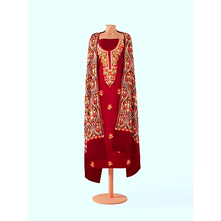 CASMIR WOMEN MAROON ZARI EMBROIDERY PASHMINA STOLE Combine UNSTITCHED SUIT &amp; SALWAR (NAAZ106)-MAROON-5