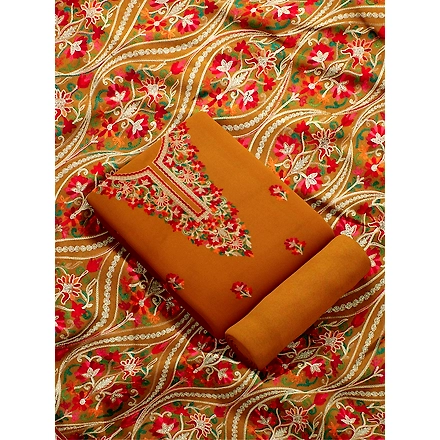 CASMIR WOMEN MUSTARD ZARI EMBROIDERY PASHMINA STOLE Combine UNSTITCHED SUIT &amp; SALWAR (NAAZ106)-MUSTARD-3