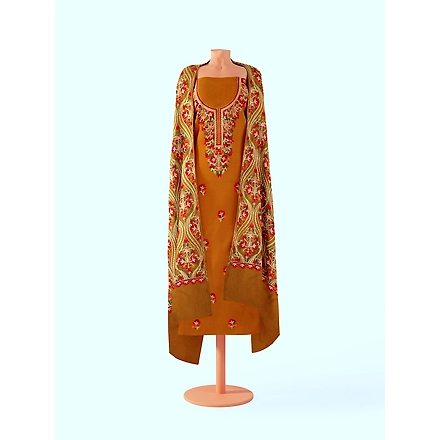 CASMIR WOMEN MUSTARD ZARI EMBROIDERY PASHMINA STOLE Combine UNSTITCHED SUIT &amp; SALWAR (NAAZ106)-MUSTARD-4