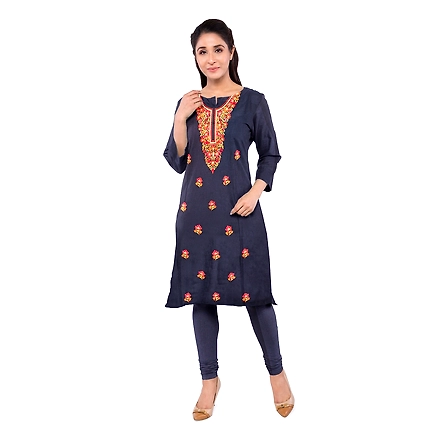 CASMIR WOMEN NAVY ZARI EMBROIDERY PASHMINA STOLE Combine UNSTITCHED SUIT &amp; SALWAR (NAAZ106)-NAVY-2