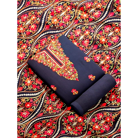 CASMIR WOMEN NAVY ZARI EMBROIDERY PASHMINA STOLE Combine UNSTITCHED SUIT &amp; SALWAR (NAAZ106)-NAVY-4