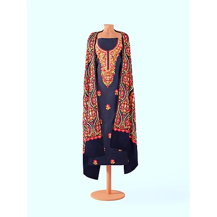 CASMIR WOMEN NAVY ZARI EMBROIDERY PASHMINA STOLE Combine UNSTITCHED SUIT &amp; SALWAR (NAAZ106)-NAVY-5