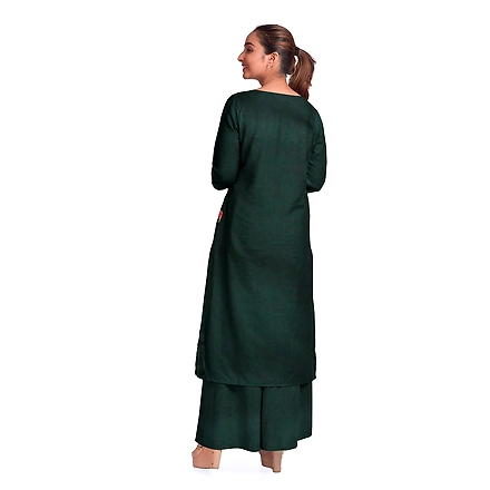 CASMIR WOMEN B.GREEN HEAVY ZARI EMBROIDERY UNSTITCHED PASHMINA SUIT COMBINE WITH SALWAR(MANNAT602)-GREEN-2