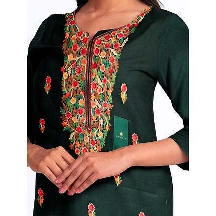 CASMIR WOMEN B.GREEN HEAVY ZARI EMBROIDERY UNSTITCHED PASHMINA SUIT COMBINE WITH SALWAR(MANNAT602)-GREEN-3