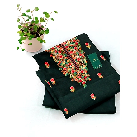 CASMIR WOMEN B.GREEN HEAVY ZARI EMBROIDERY UNSTITCHED PASHMINA SUIT COMBINE WITH SALWAR(MANNAT602)-GREEN-4