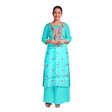 CASMIR WOMEN C.GREEN HEAVY ZARI EMBROIDERY UNSTITCHED PASHMINA SUIT COMBINE WITH SALWAR(MANNAT602)-MANNAT602-FIROZI