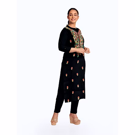 CASMIR WOMEN BLACK HEAVY ZARI EMBROIDERY UNSTITCHED PASHMINA SUIT COMBINE WITH SALWAR(MANNAT602)-BLACK-1