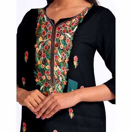 CASMIR WOMEN BLACK HEAVY ZARI EMBROIDERY UNSTITCHED PASHMINA SUIT COMBINE WITH SALWAR(MANNAT602)-BLACK-3