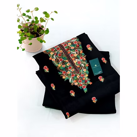 CASMIR WOMEN BLACK HEAVY ZARI EMBROIDERY UNSTITCHED PASHMINA SUIT COMBINE WITH SALWAR(MANNAT602)-BLACK-4