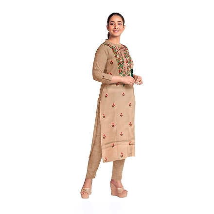CASMIR WOMEN BEIGE HEAVY ZARI EMBROIDERY UNSTITCHED PASHMINA SUIT COMBINE WITH SALWAR(MANNAT602)-BEIGE-1