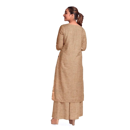 CASMIR WOMEN BEIGE HEAVY ZARI EMBROIDERY UNSTITCHED PASHMINA SUIT COMBINE WITH SALWAR(MANNAT602)-BEIGE-2