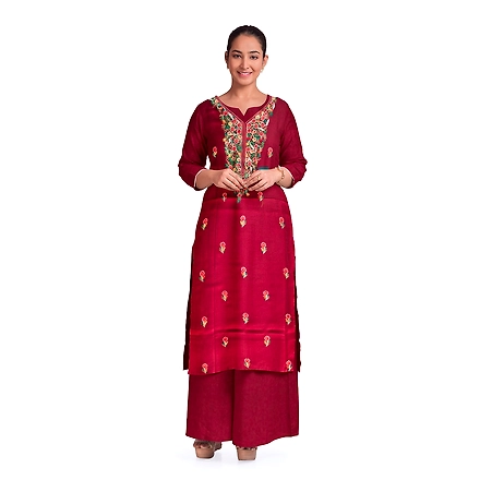 CASMIR WOMEN MAROON HEAVY ZARI EMBROIDERY UNSTITCHED PASHMINA SUIT COMBINE WITH SALWAR(MANNAT602)-MANNAT602-MAROON