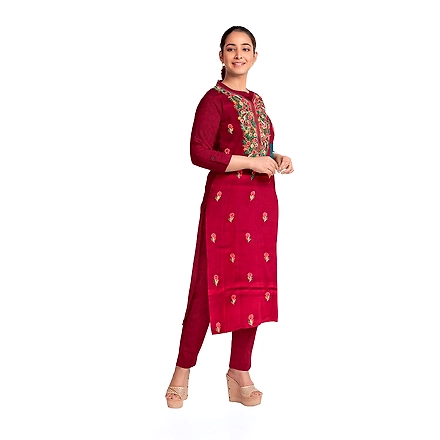 CASMIR WOMEN MAROON HEAVY ZARI EMBROIDERY UNSTITCHED PASHMINA SUIT COMBINE WITH SALWAR(MANNAT602)-MAROON-1