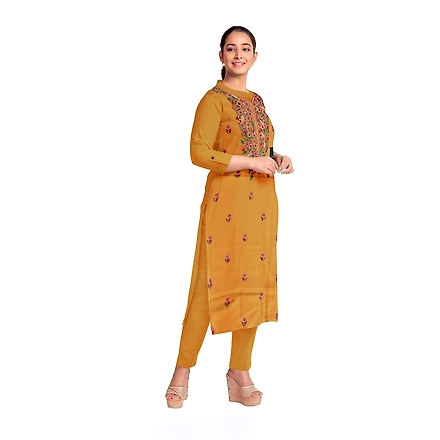 CASMIR WOMEN MUSTARD HEAVY ZARI EMBROIDERY UNSTITCHED PASHMINA SUIT COMBINE WITH SALWAR(MANNAT602)-MUSTARD-1