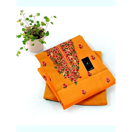 CASMIR WOMEN MUSTARD HEAVY ZARI EMBROIDERY UNSTITCHED PASHMINA SUIT COMBINE WITH SALWAR(MANNAT602)-MUSTARD-4