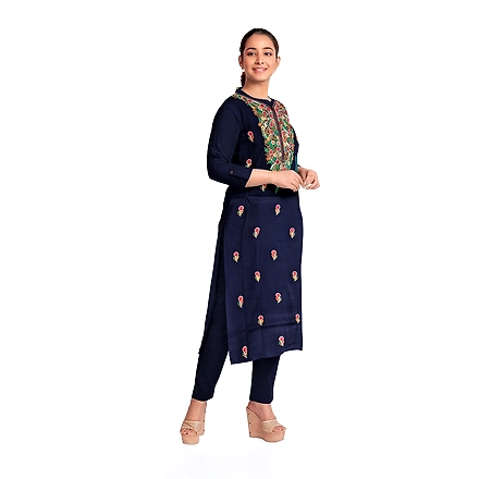 CASMIR WOMEN NAVY HEAVY ZARI EMBROIDERY UNSTITCHED PASHMINA SUIT COMBINE WITH SALWAR(MANNAT602)-NAVY-1