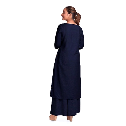 CASMIR WOMEN NAVY HEAVY ZARI EMBROIDERY UNSTITCHED PASHMINA SUIT COMBINE WITH SALWAR(MANNAT602)-NAVY-2