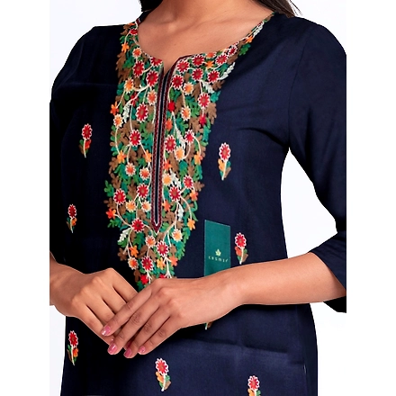 CASMIR WOMEN NAVY HEAVY ZARI EMBROIDERY UNSTITCHED PASHMINA SUIT COMBINE WITH SALWAR(MANNAT602)-NAVY-3
