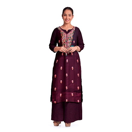 CASMIR WOMEN MAGENTA HEAVY ZARI EMBROIDERY UNSTITCHED PASHMINA SUIT COMBINE WITH SALWAR(MANNAT602)-MANNAT602-MAGENTA