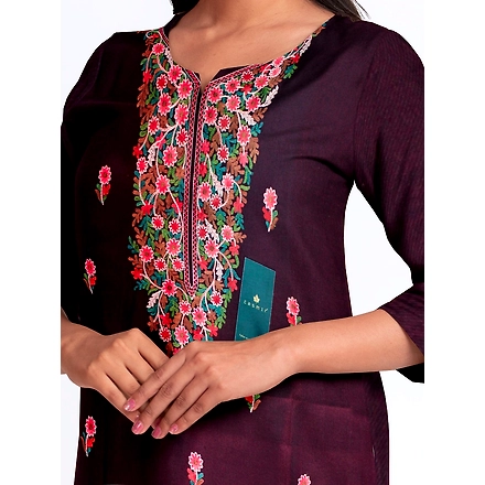CASMIR WOMEN MAGENTA HEAVY ZARI EMBROIDERY UNSTITCHED PASHMINA SUIT COMBINE WITH SALWAR(MANNAT602)-MAGENTA-3