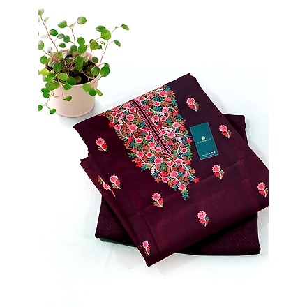 CASMIR WOMEN MAGENTA HEAVY ZARI EMBROIDERY UNSTITCHED PASHMINA SUIT COMBINE WITH SALWAR(MANNAT602)-MAGENTA-4