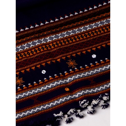 KUTCH  Hand Embroidery Mirror Work BLUE Woolen Shawl-5