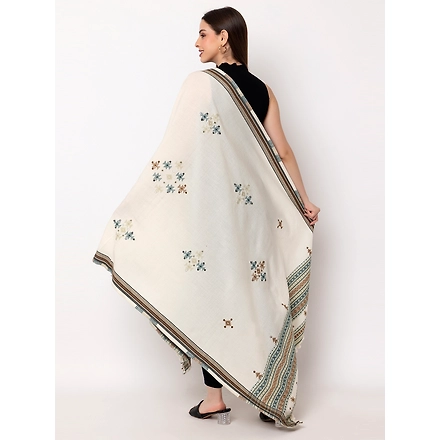 KUTCH  Hand Embroidery Mirror Work CREAM Woolen Shawl-4