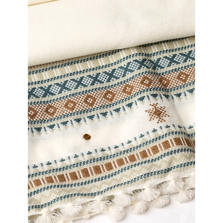 KUTCH  Hand Embroidery Mirror Work CREAM Woolen Shawl-5