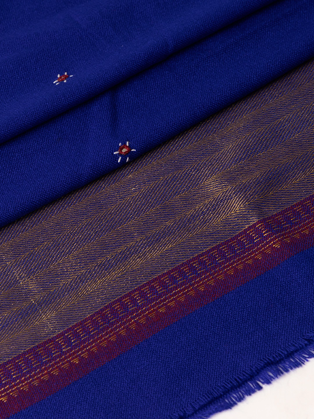 KUTCH  Hand ZARI Embroidery Mirror Work ROYAL Woolen Shawl-5