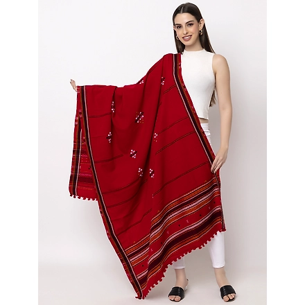 KUTCH  Hand Embroidery Mirror Work RED Woolen Shawl-2