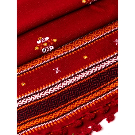 KUTCH  Hand Embroidery Mirror Work RED Woolen Shawl-5