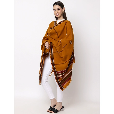 KUTCH  Hand Embroidery Mirror Work MUSTARD Woolen Shawl-2