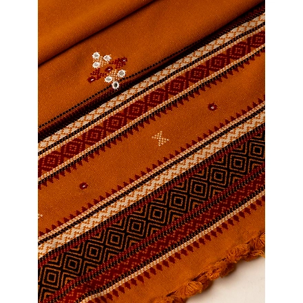 KUTCH  Hand Embroidery Mirror Work MUSTARD Woolen Shawl-5