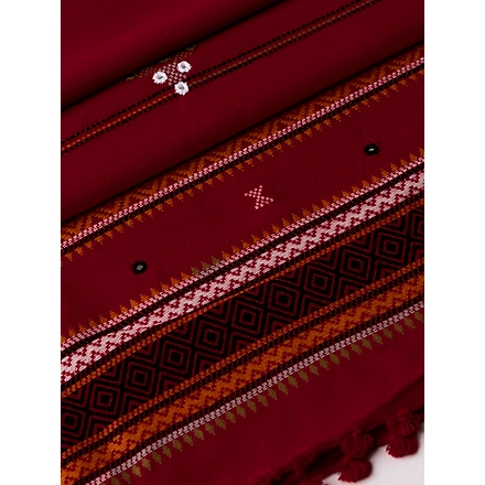 KUTCH  Hand Embroidery Mirror Work MEHROON Woolen Shawl-4